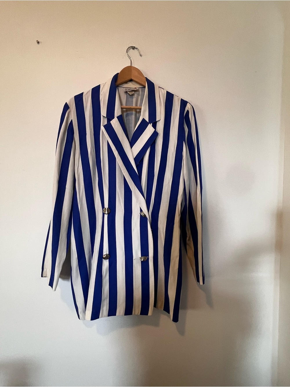 Blue and White Striped Women’s Blazer vintage, 80s, oversized